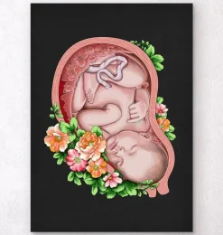 Fötus im Mutterleib II - Floral - Schwarz | Codex Anatomicus Online
