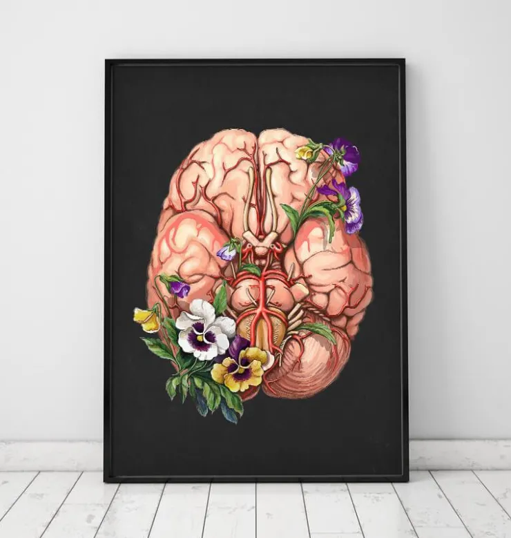 Gehirn Anatomie - Floral - Schwarz | Codex Anatomicus Online