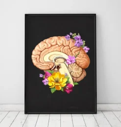 Gehirn Anatomie II - Floral - Schwarz | Codex Anatomicus New