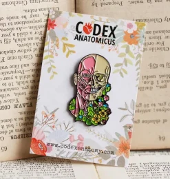 Gesichtsmuskeln und Schädel mit Blumen - Emaille Pin | Codex Anatomicus New