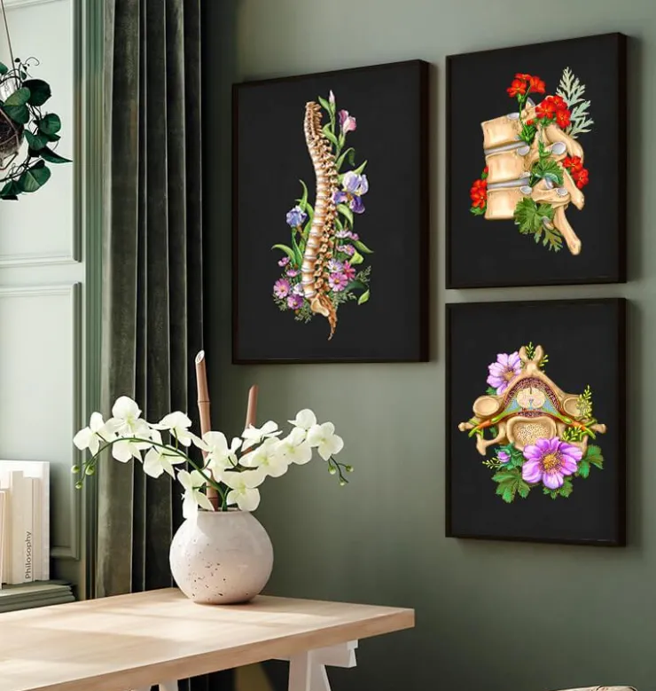 Halswirbel Anatomie - Floral - Schwarz | Codex Anatomicus Fashion