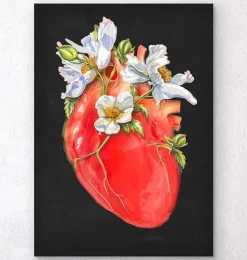 Herz Anatomie II - Floral - Schwarz | Codex Anatomicus Online