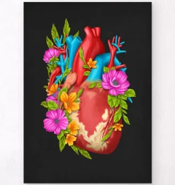 Herz Anatomie IV- Floral - Schwarz | Codex Anatomicus Online