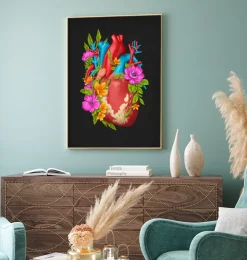Herz Anatomie IV- Floral - Schwarz | Codex Anatomicus Online
