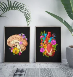 Herz Anatomie IV- Floral - Schwarz | Codex Anatomicus Online