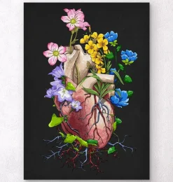Herz Anatomie mit Blumen I - Schwarz | Codex Anatomicus Discount