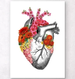 Herz Anatomie mit Blumen II - Weiß | Codex Anatomicus Outlet