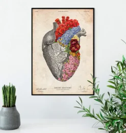 Herz Anatomie mit Blumen - Altes Papier | Codex Anatomicus Sale