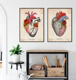 Herz Anatomie mit Blumen - Altes Papier | Codex Anatomicus Sale