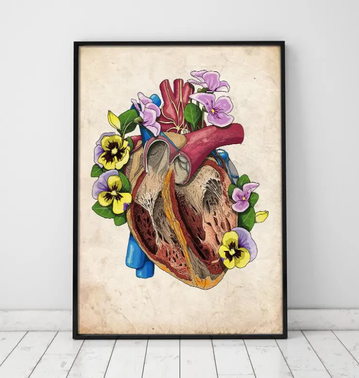 Herz mit Blumen II - Altes Papier | Codex Anatomicus Clearance