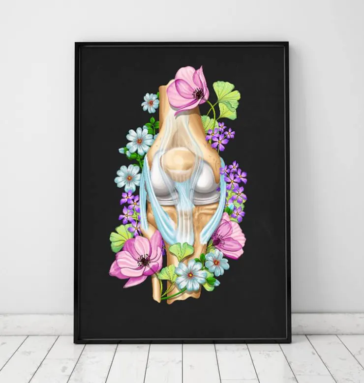 Knie Anatomie - Floral - Schwarz | Codex Anatomicus New