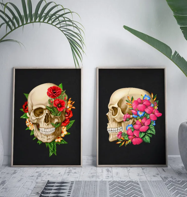 Schädel Anatomie III - Floral - Schwarz | Codex Anatomicus Hot