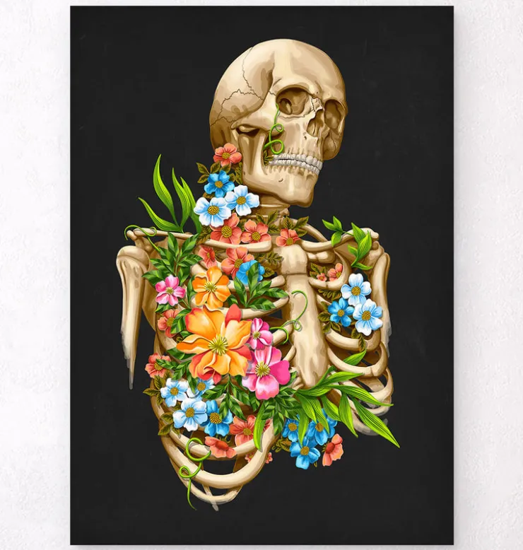 Skelett Anatomie - Floral - Schwarz | Codex Anatomicus New