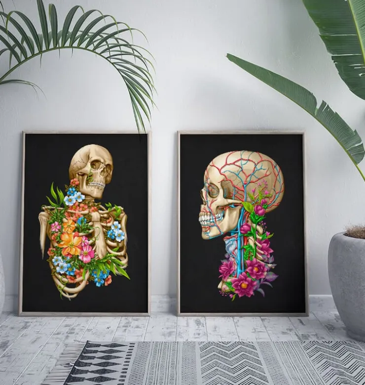 Skelett Anatomie - Floral - Schwarz | Codex Anatomicus New