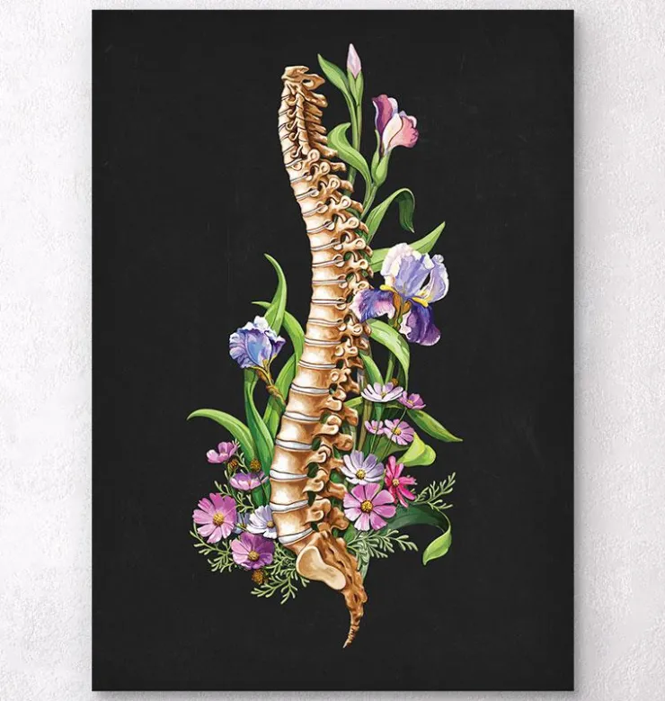 Wirbelsäulen Anatomie - Floral - Schwarz | Codex Anatomicus Fashion