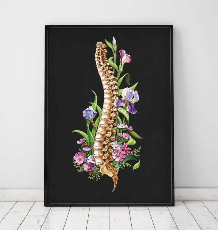 Wirbelsäulen Anatomie - Floral - Schwarz | Codex Anatomicus Fashion